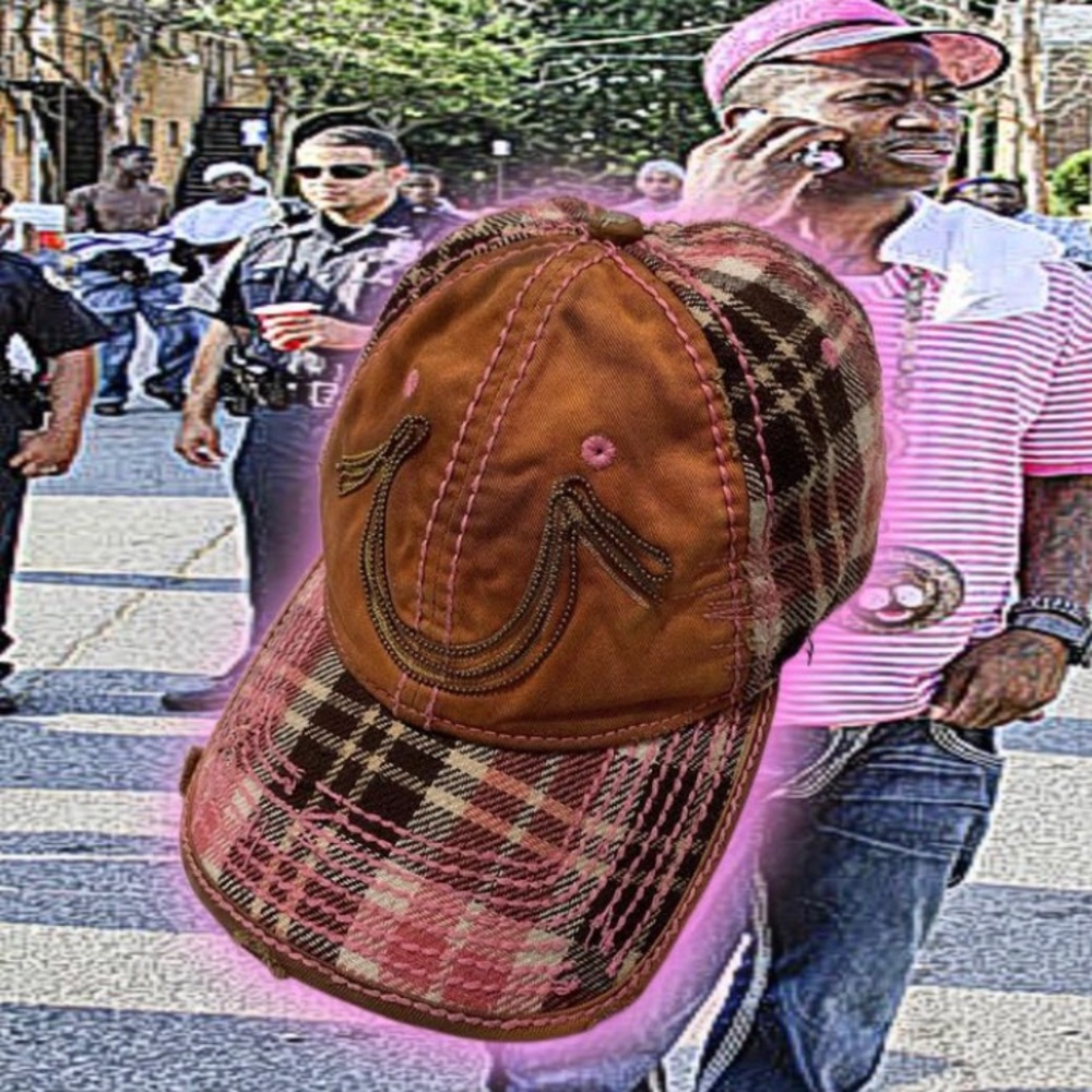 Vintage True Religion Pink Plaid Beaded Hat Y2K